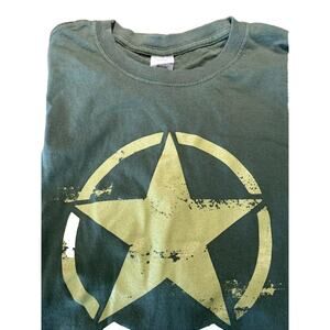 Army‎ Star Military USA Flag T-shirt XL Gildan Tag 100% Cotton Green
